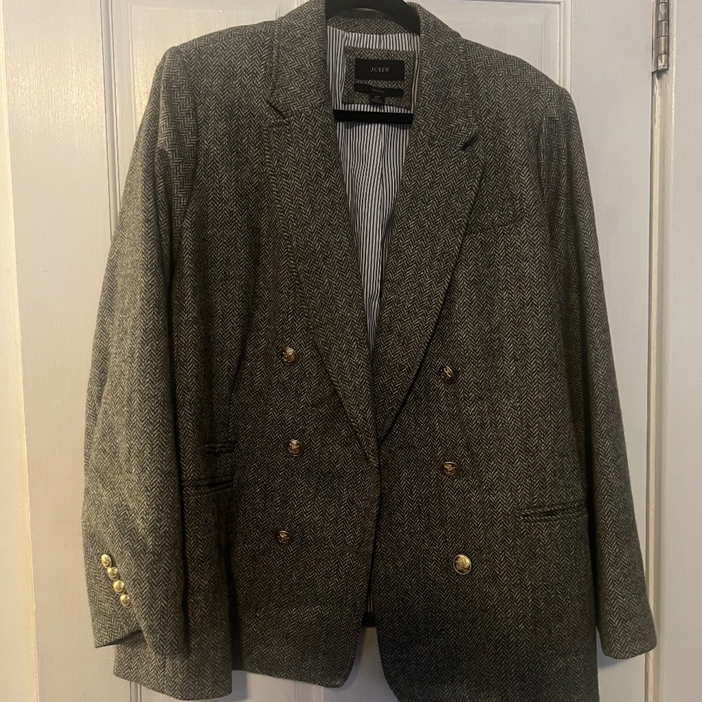 J Crew British Tweed Gray Bristol Wool Blazer Like New US 22